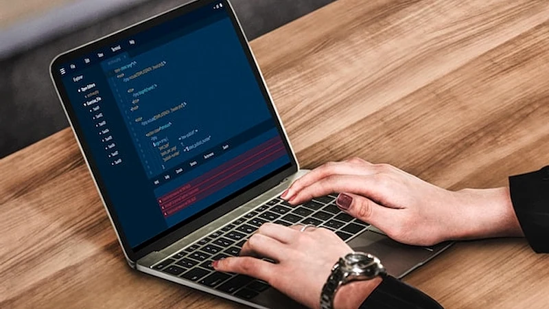 Software development programming on computer screen for modish application