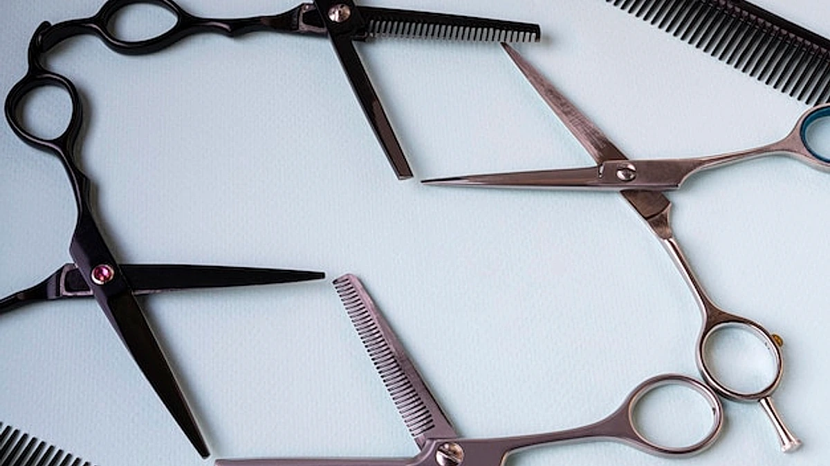 Hairdressing set. Background hairdresser. Scissors. Salon. Beauty saloon. A haircut.