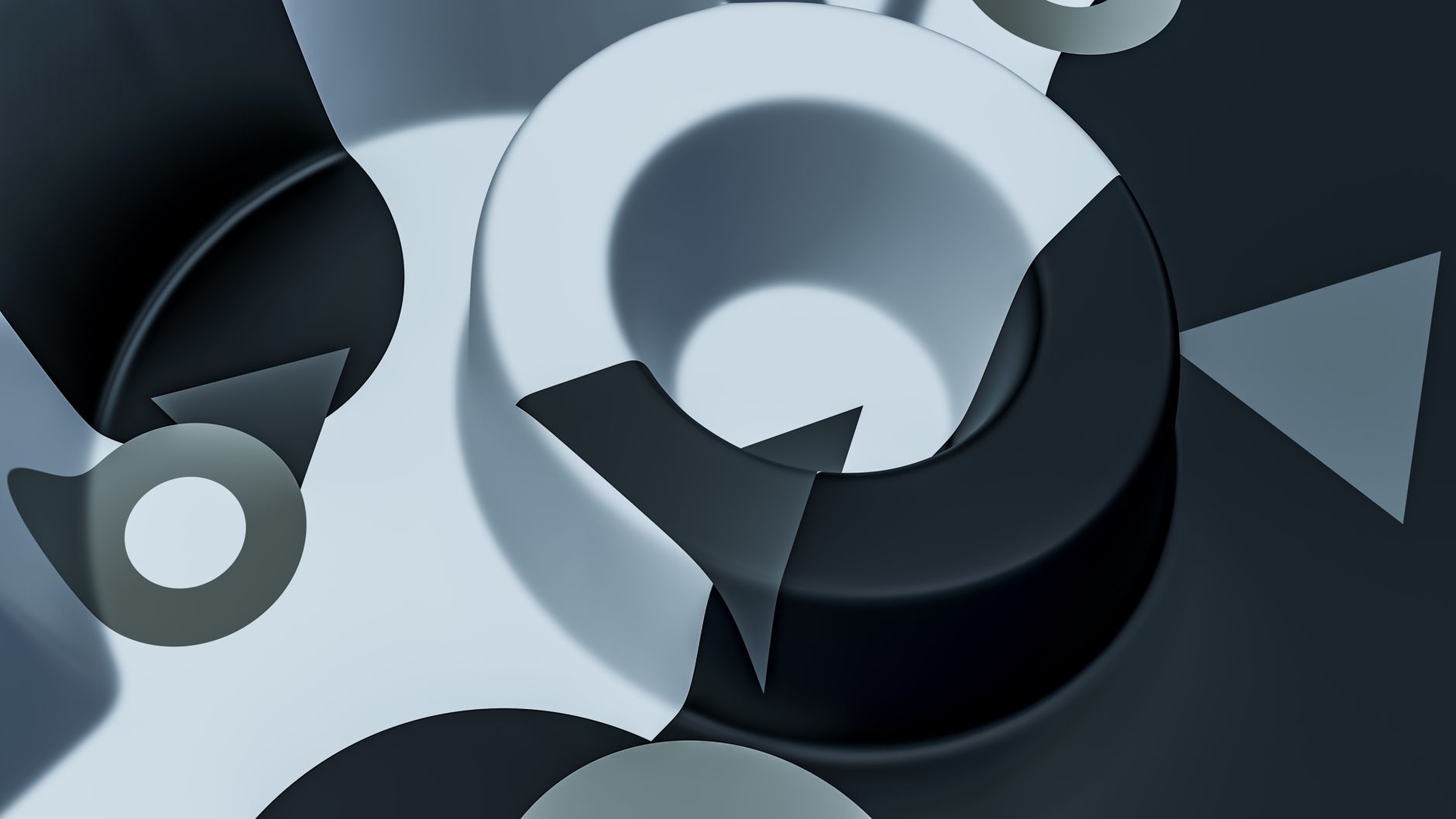 A stunning 3D abstract design featuring black and white geometric shapes in a modern composition.