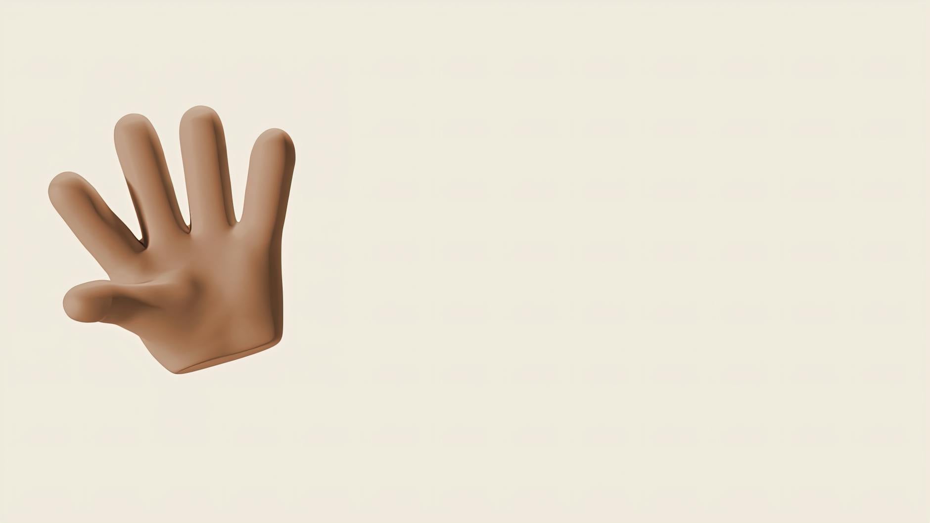 A minimalistic 3D illustration of a cartoon hand waving against a beige background.