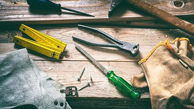 Hand tool old on wood carpentry vintage equipment Work tool used on wooden background