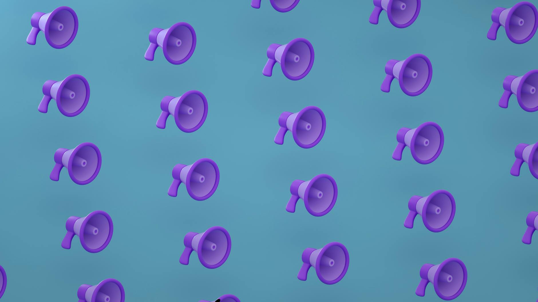 Bright purple megaphones pattern on a blue backdrop creating an abstract and modern visual.